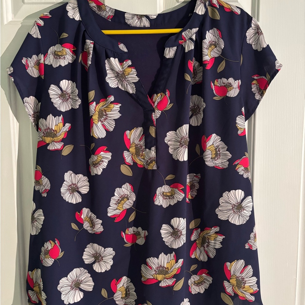 Blue and White Floral Relaxed Blouse